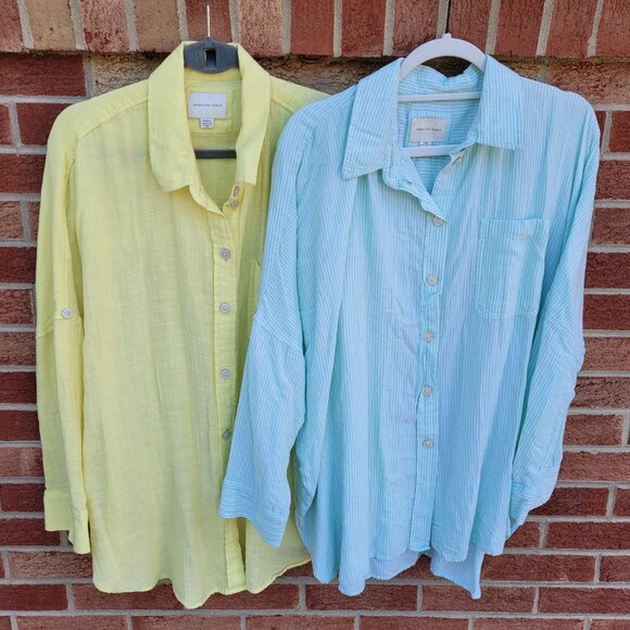 American Eagle Oversized Button Up Shirt Women's Size Small Lot of 2 - Picture 1 of 10